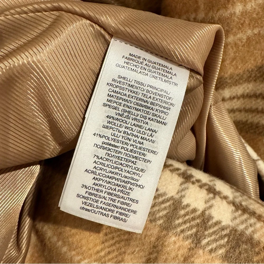 NWT Lauren Ralph Lauren Plaid Double Breasted Reefer Coat In Camel, Size 10 - Picture 10 of 13